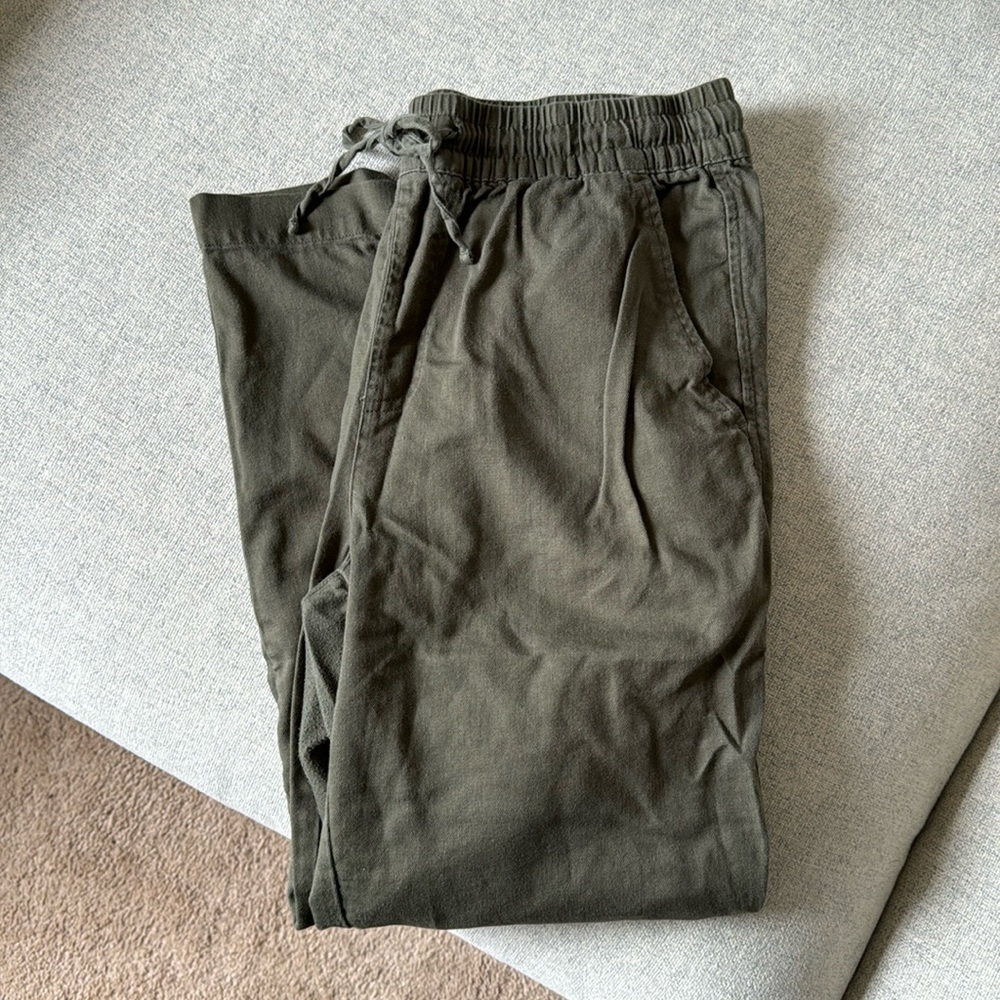Gap Olive Pull-On Taper Twill Tie Waist Ankle Pants